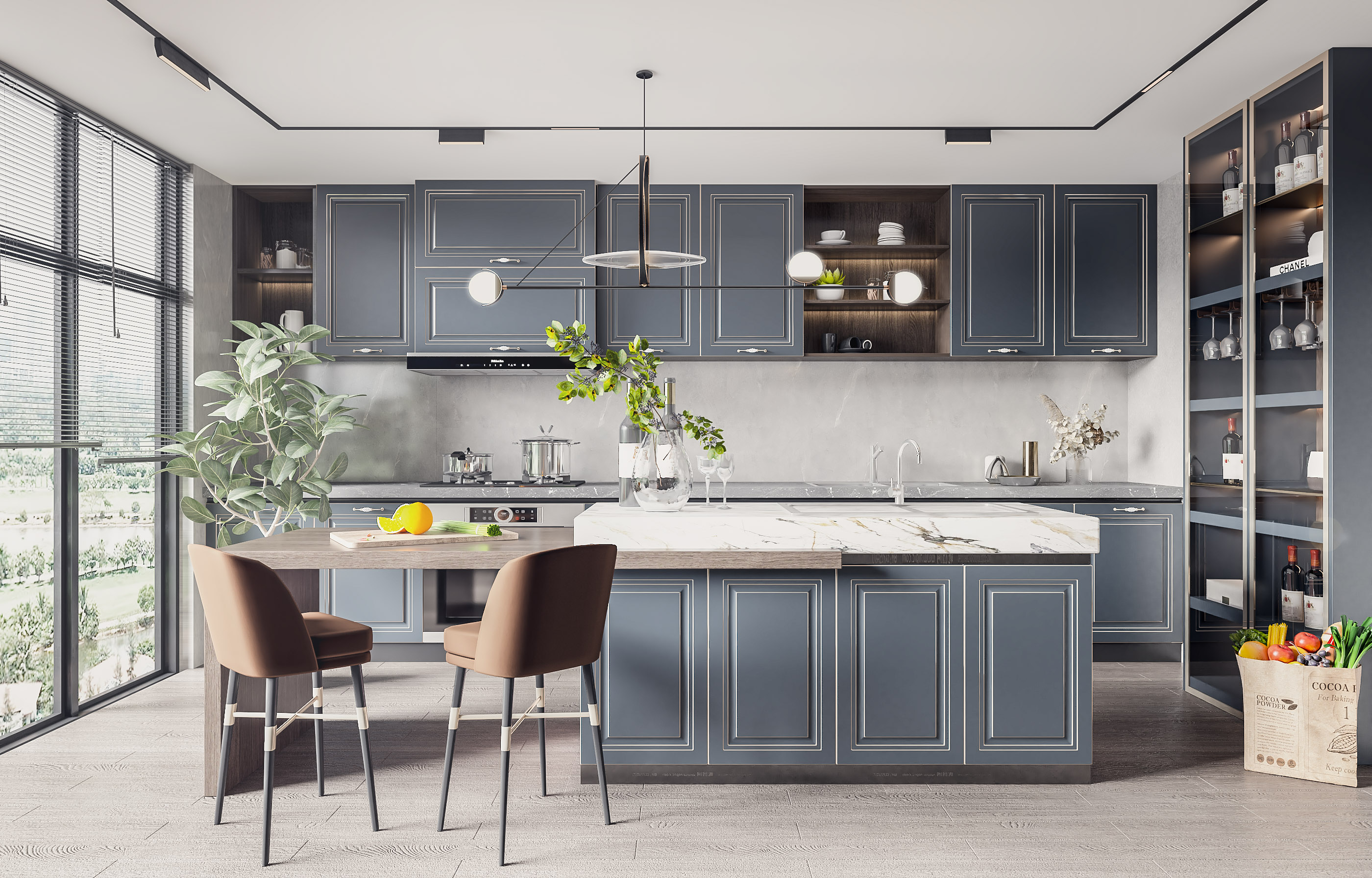 Modern Wood Veneer Kitchen Cabinet