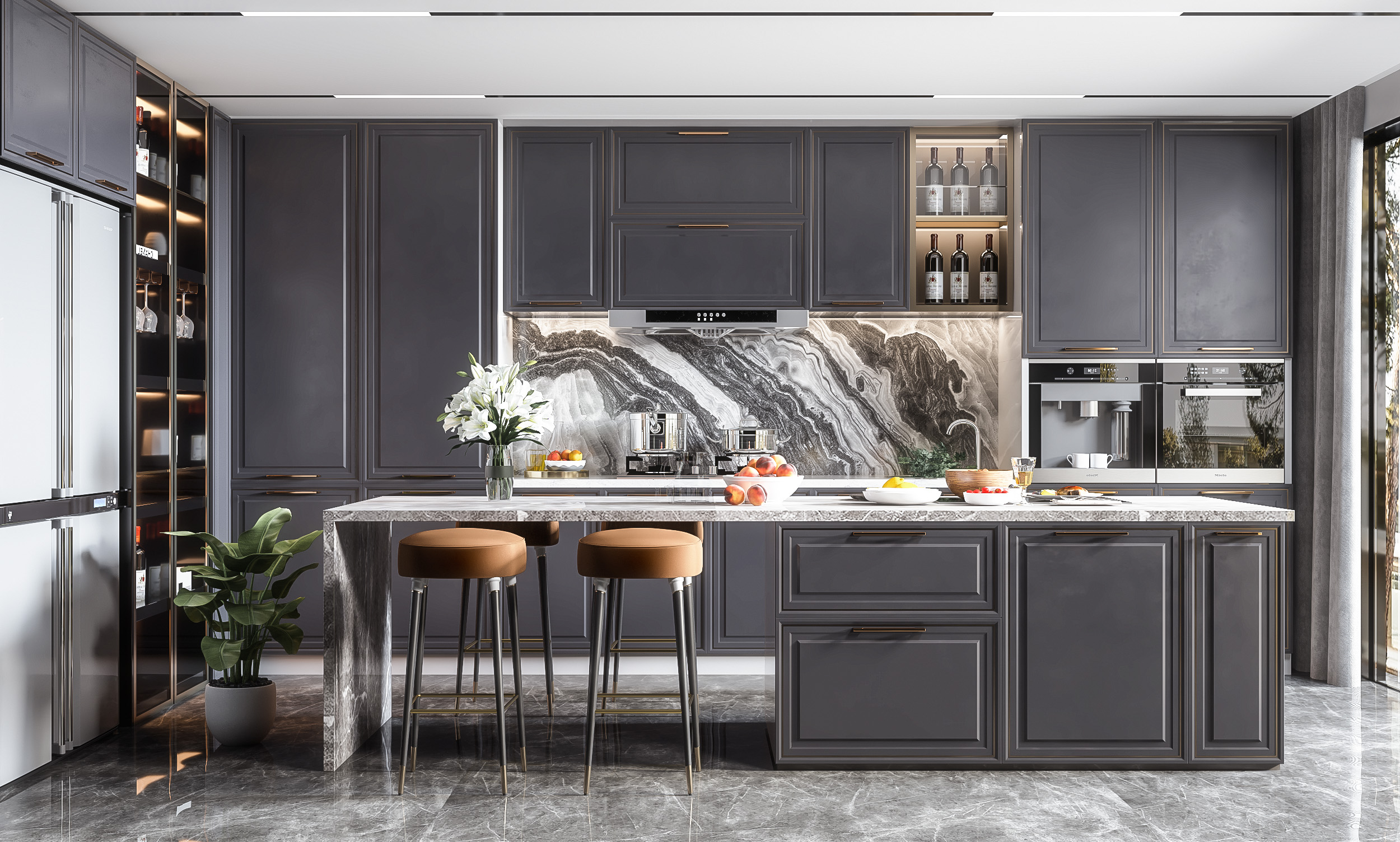 Modern Wood Veneer Kitchen Cabinet