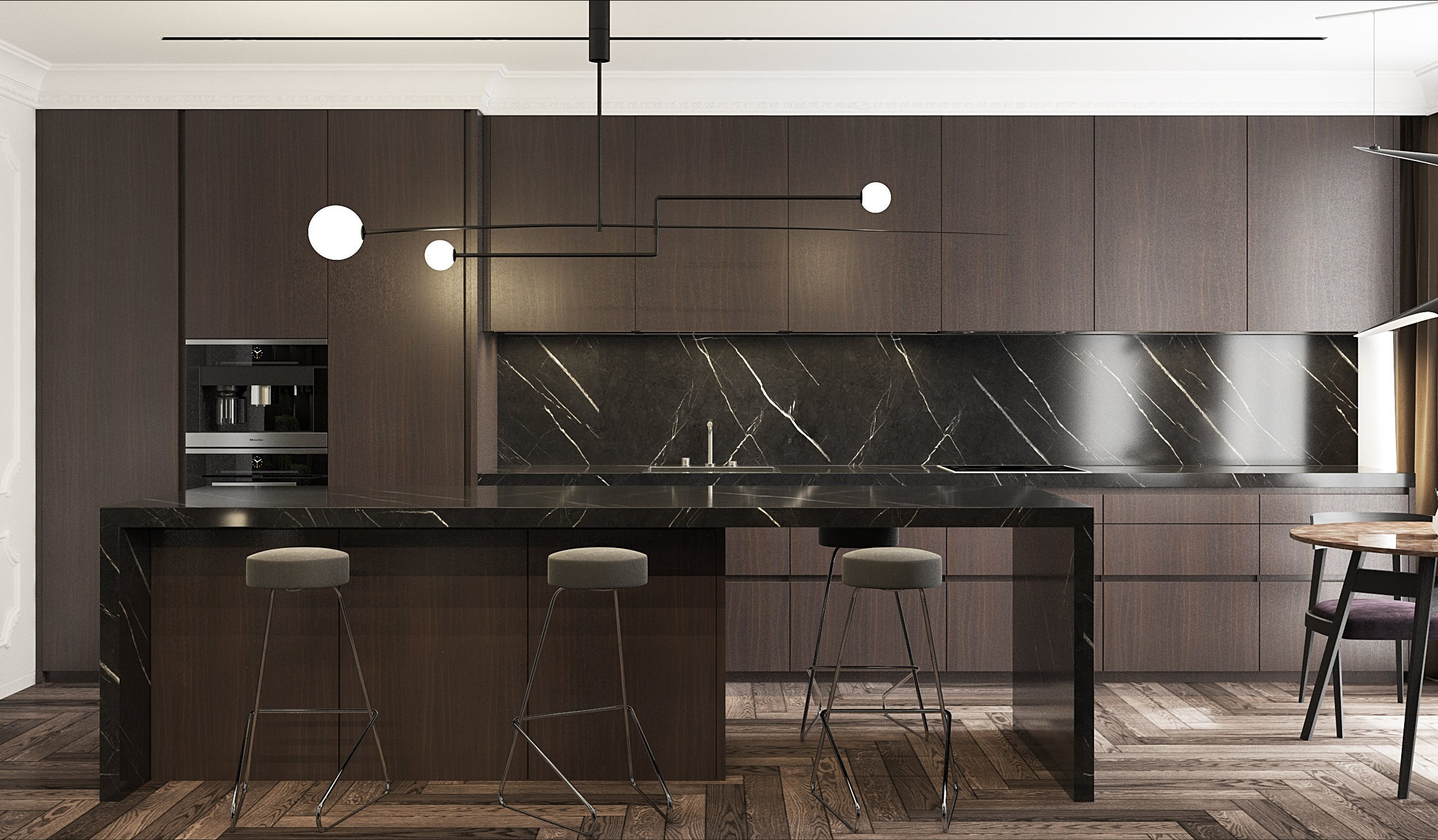 Modern Wood Veneer Kitchen Cabinet